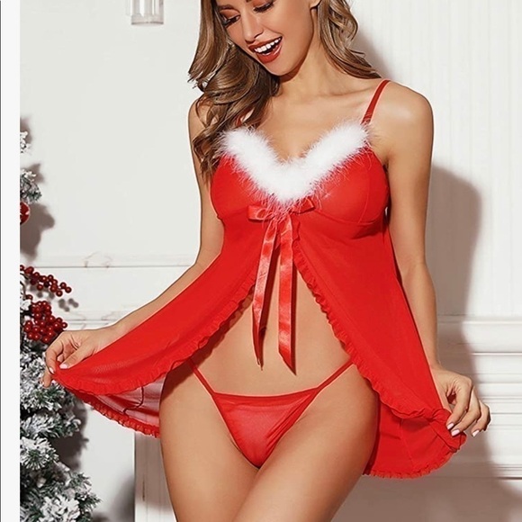 Santa Babydoll, Thong and Hat - 2x - Lipstick Red main image 1